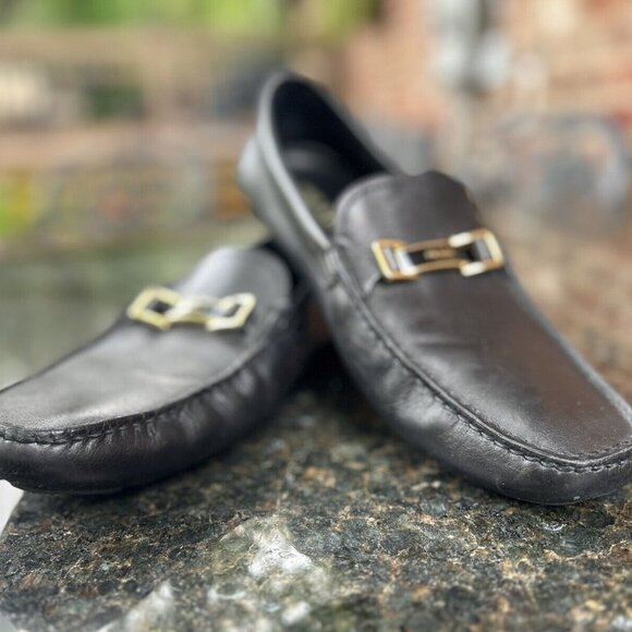 AUTH PRADA LEATHER LOGO LOAFER/BUSINESS SHOE 2DD163 BLACK LEATHER US 10.5 - Picture 1 of 8